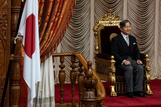 Japan's Emperor Naruhito attends the opening ceremony of an extraordinary Diet session at the House of Councillors at the National Diet in Tokyo on October 5, 2026. (Photo by Yuichi YAMAZAKI / AFP)