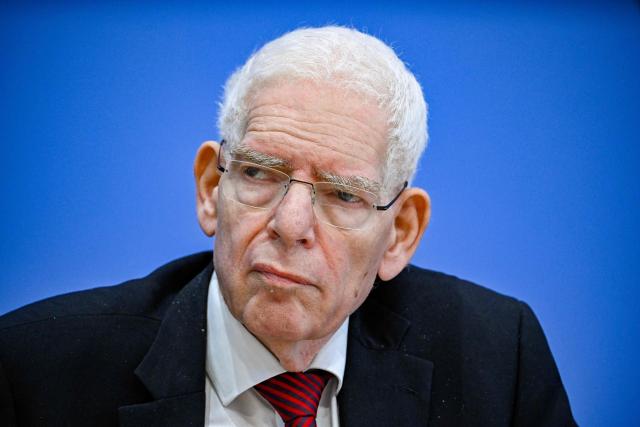Josef Schuster, President of the Central Council of Jews in Germany (Zentralrat der Juden in Deutschland)speaks during a press conference in Berlin, on October 5, 2026. (Photo by Tobias SCHWARZ / AFP)