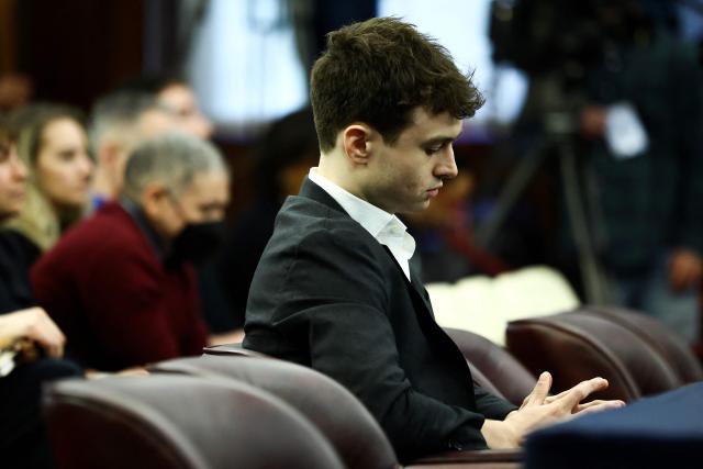 AI researcher Jacob Coxon testifies at a city council hearing in New York on October 5, 2026. Coxon previously worked for Open AI and Anthropic has warned that AI labs were "gambling with our lives". (Photo by CHARLY TRIBALLEAU / AFP)