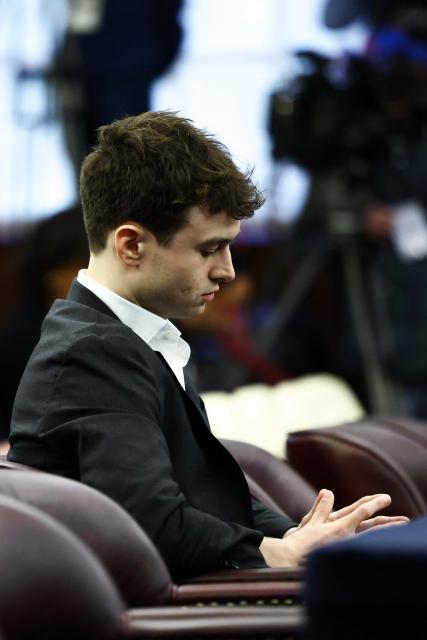 AI researcher Jacob Coxon testifies at a city council hearing in New York on October 5, 2026. Coxon previously worked for Open AI and Anthropic has warned that AI labs were "gambling with our lives". (Photo by CHARLY TRIBALLEAU / AFP)