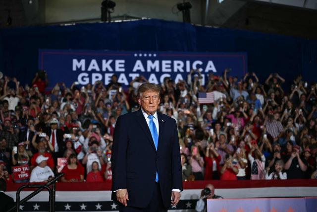 US President Donald Trump is seen before speaking during a campaign rally at Pinnacle Bank Expo Center in Grand Island, Nebraska, on October 5, 2026. (Photo by Kent NISHIMURA / AFP)