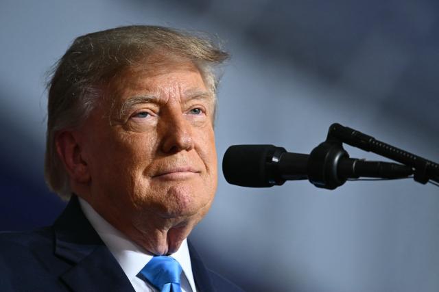 US President Donald Trump is seen during a campaign rally at Pinnacle Bank Expo Center in Grand Island, Nebraska, on October 5, 2026. (Photo by Kent NISHIMURA / AFP)