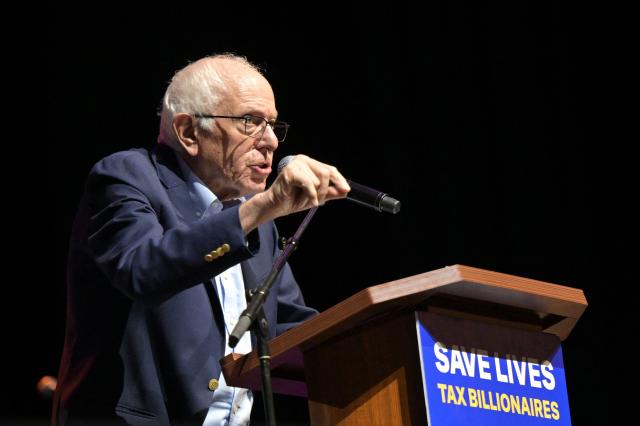 US Senator Bernie Sanders (I-VT) speaks during a California Wealth Tax rally in Los Angeles, on October 5, 2026. (Photo by Frederic J. Brown / AFP)