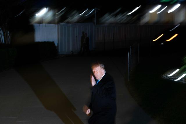 US President Donald Trump walks on the South Lawn towards the White House in Washington, DC, on October 5, 2026. Trump is returning from to Nebraska where he spoke at a campaign rally. (Photo by Brendan Smialowski / AFP)