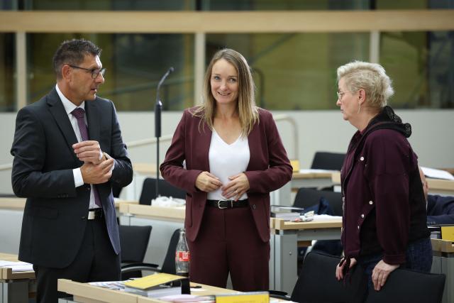 (From L) German politicians Thomas Schulze, Claudia Wittig and Margitta Kriebel from the Buendnis Sahra Wagenknecht (Sahra Wagenknecht Alliance - BSW) attend a session at the State Parliament in Magdeburg, eastern Germany on October 6, 2026, as the state parliament of Saxony-Anhalt convenes for the first time since the state elections. The AfD became Germany's first far-right party to win the post of speaker in a state parliament since World War II, when its candidate was elected in an eastern region. The Alternative for Germany (AfD) took nearly 44 percent of the September 2026 vote in Saxony Anhalt state in the former communist East Germany, easily beating the centre-right CDU of unpopular Chancellor Friedrich Merz. (Photo by Ronny HARTMANN / POOL / AFP)