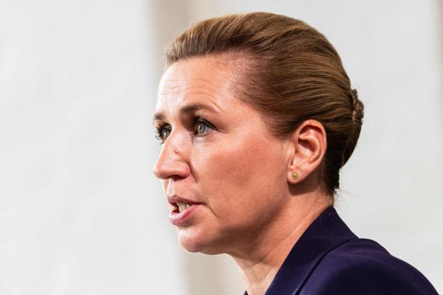 Denmark's Prime Minister Mette Frederiksen speaks to the media following the opening of the Danish Parliament (Folketing) at Christiansborg Palace in Copenhagen, Denmark, on October 6, 2026. (Photo by Emil Nicolai Helms / Ritzau Scanpix / AFP) / Denmark OUT