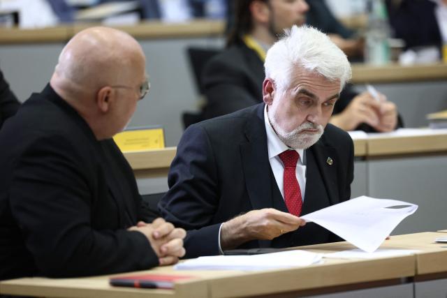 Social Democratic party's (SPD) Armin Willingmann reacts during a session at the State Parliament in Magdeburg, eastern Germany on October 6, 2026, as the state parliament of Saxony-Anhalt convenes for the first time since the state elections. The AfD became Germany's first far-right party to win the post of speaker in a state parliament since World War II, when its candidate was elected in an eastern region. The Alternative for Germany (AfD) took nearly 44 percent of the September 2026 vote in Saxony Anhalt state in the former communist East Germany, easily beating the centre-right CDU of unpopular Chancellor Friedrich Merz. (Photo by Jan Woitas / dpa pool / AFP)