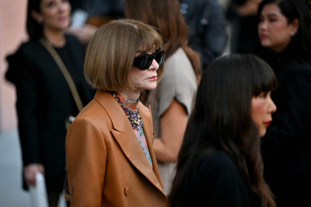 British-US fashion editor Anna Wintour arrives ahead of the Louis Vuitton Women's Spring/Summer 2027 collection fashion show as part of the Paris Fashion Week, in Paris on October 6, 2026. (Photo by LOU BENOIST / AFP)