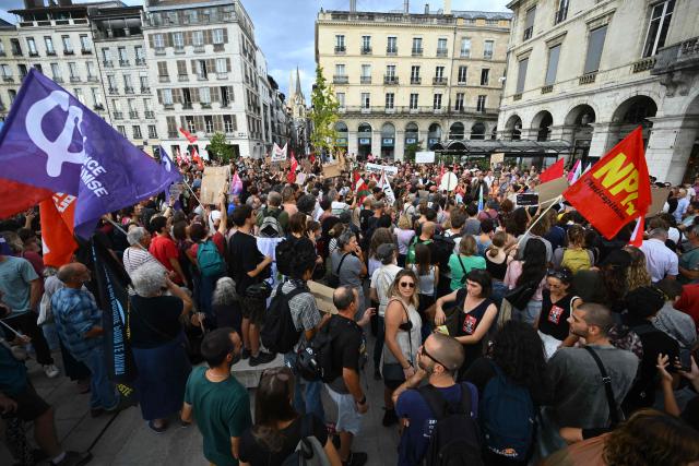 People take part in a demonstration part of a nationwide day of actions called by high-school students, joined by unions and teachers, who for days have been demanding better learning conditions in protests punctuated by violent confrontations in Bayonne, southwestern France, on October 6, 2026. Students have blocked the entrances to hundreds of high schools for 15- to 17-year-olds since late September, complaining of missing teachers, overloaded timetables, dilapidated classrooms and buildings that cannot cope with rising temperatures. (Photo by Gaizka IROZ / AFP)