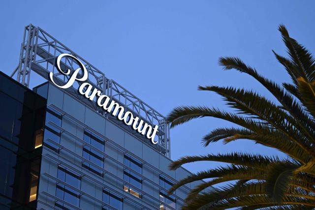 (FILES) The Paramount logo is displayed at Columbia Square along Sunset Blvd in Hollywood, California on March 9, 2023. Paramount on October 6, 2026, completed its takeover of Warner Bros. Discovery, uniting two of Hollywood's most storied studios in a media empire spanning television, news and cinema under the control of David Ellison. The combined company, renamed Skydance, brings together Paramount Pictures and Warner Bros. Pictures, the CBS News and CNN networks, and the HBO and CBS television brands. (Photo by Patrick T. Fallon / AFP)