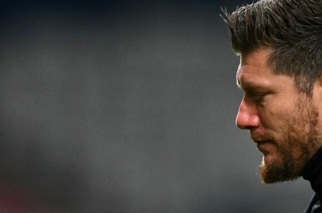 Scotland's Belgian head coach Sebastien Pocognoli reacts after the UEFA Nations League, League B, Group 1 football match between Scotland and Slovenia at Hampden Park in Glasgow, Scotland on October 6, 2026. Slovenia won the match 2-1. (Photo by ANDY BUCHANAN / AFP)