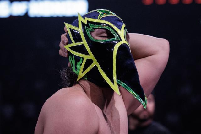 A wrestler reacts during the AEW Grand Slam event at the Adidas Arena in Paris on October 6, 2026. (Photo by Simon WOHLFAHRT / AFP)