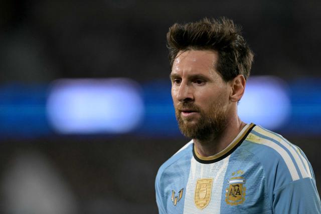 Argentina's forward #10 Lionel Messi looks on during the international friendly football match between Argentina and Benin at the Mas Monumental stadium in Buenos Aires on October 6, 2026. (Photo by JUAN MABROMATA / AFP)
