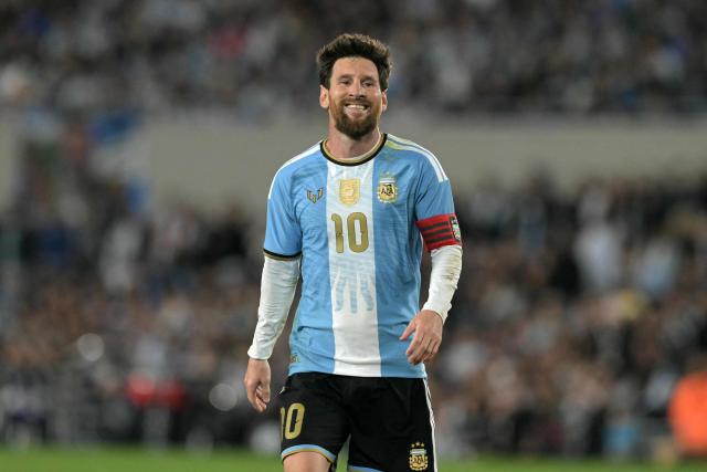 Argentina's forward #10 Lionel Messi reacts during the international friendly football match between Argentina and Benin at the Mas Monumental stadium in Buenos Aires on October 6, 2026. (Photo by JUAN MABROMATA / AFP)