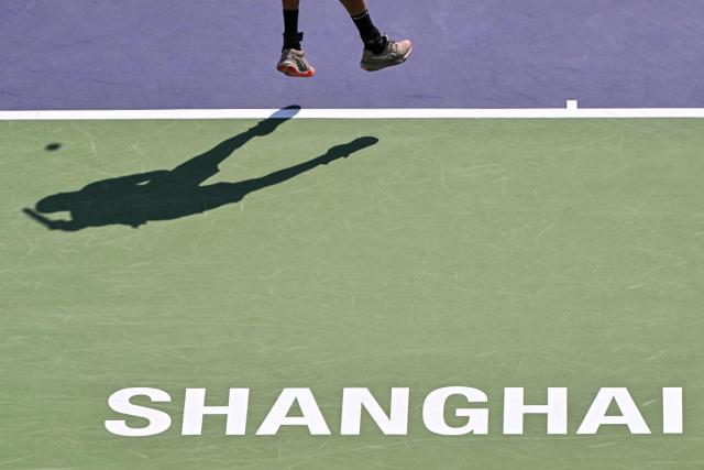 Italy's Matteo Berrettini serves to USA's Aleksandar Kovacevic during their men's singles match at the Shanghai Masters tennis tournament in Shanghai on October 7, 2026. (Photo by Hector RETAMAL / AFP)