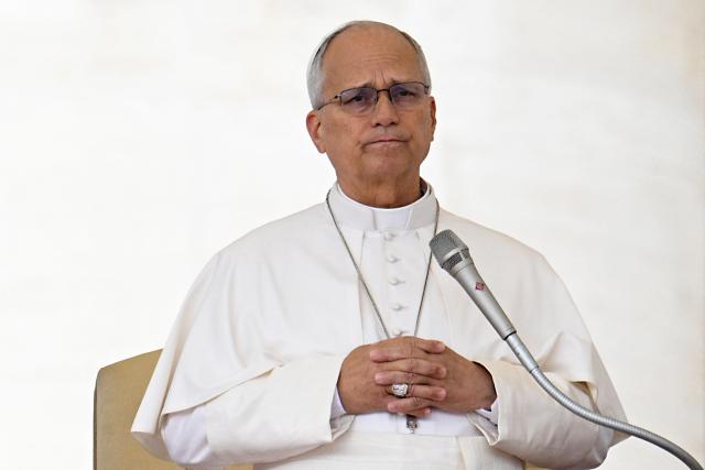 Pope Leo XIV delivers his speech during the weekly general audience at St Peter's Square in the Vatican on October 7, 2026. (Photo by Andreas SOLARO / AFP)