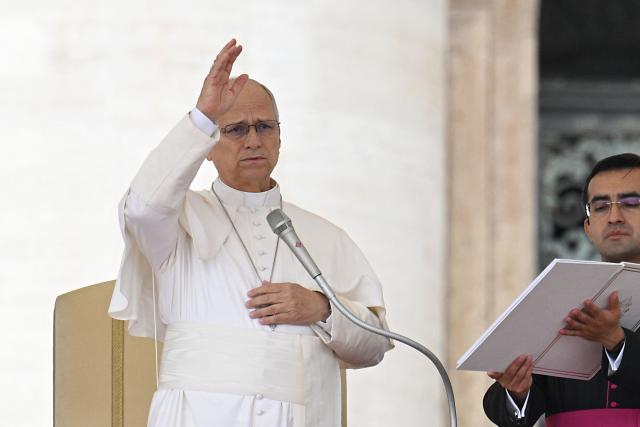 Pope Leo XIV blesses the crowd during the weekly general audience at St Peter's Square, in the Vatican, on October 7, 2026. (Photo by Andreas SOLARO / AFP)