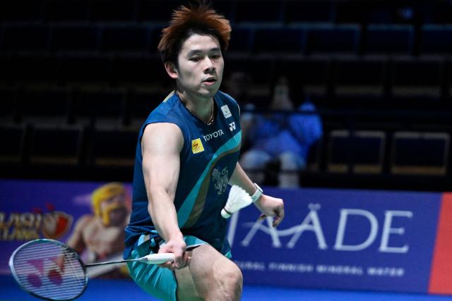 Kunlavut Vitidsarn of Thailand in action during the badminton Clash of Clans Arctic Open 2026 tournament in Vantaa, Finland, on October 7, 2026. (Photo by Antti Aimo-Koivisto / Lehtikuva / AFP) / Finland OUT