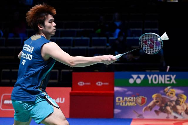 Kunlavut Vitidsarn of Thailand in action during the badminton Clash of Clans Arctic Open 2026 tournament in Vantaa, Finland, on October 7, 2026. (Photo by Antti Aimo-Koivisto / Lehtikuva / AFP) / Finland OUT