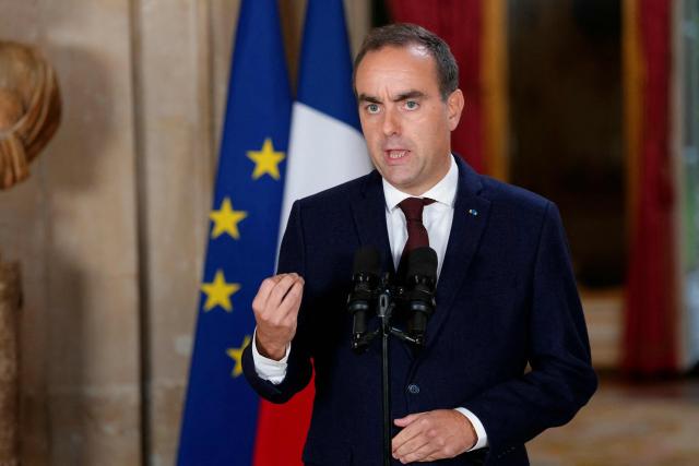 France's Prime Minister Sebastien Lecornu makes a statement regarding the situation in high schools, fuel prices, the agricultural crisis, and the France's financial situation at the Hotel de Matignon in Paris on October 7, 2026. (Photo by Dimitar DILKOFF / POOL / AFP)