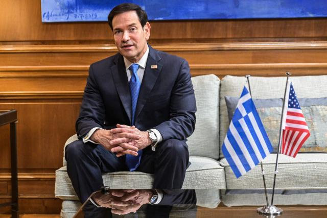 U.S. Secretary of State Marco Rubio speaks with Greek Prime Minister (not pictured) in Athens on October 7, 2026. (Photo by Aris MESSINIS / POOL / AFP)