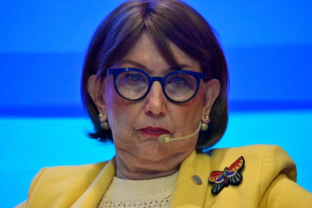 (FILES) Latin American candidate for UN Secretary-General, Costa Rican Rebeca Grynspan, takes part in the Regional Dialogue on the Future Leadership of the United Nations in Montevideo on August 3, 2026. Costa Rica's former vice president Rebeca Grynspan appeared on October 7, 2026 a frontrunner in the race for UN secretary-general as she led informal polling for a fourth time, according to a diplomatic source. (Photo by Santiago Mazzarovich / AFP)