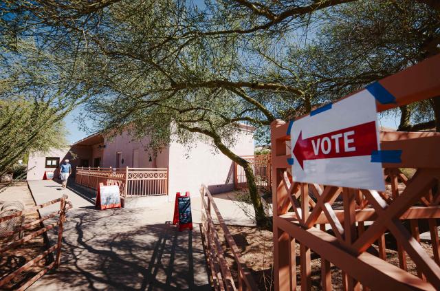 A voting center is seen in Scottsdale, Arizona, on October 7, 2026, on the first day of early voting for the midterm elections. (Photo by OLIVIER TOURON / AFP)