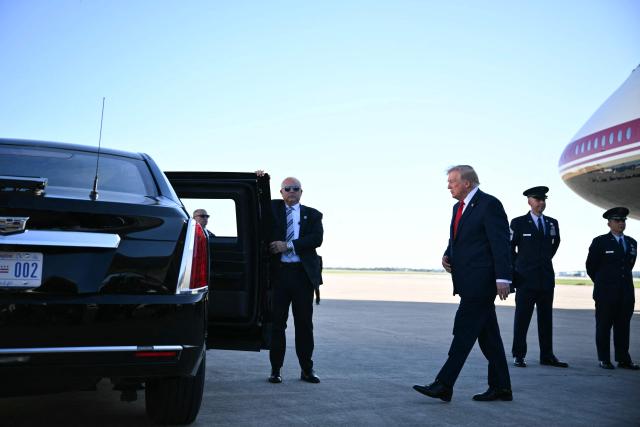 US President Donald Trump walks to his limousine upon arrival at Kelly Field in San Antonio, Texas, on October 7, 2026. Republican Senate candidate Ken Paxton is in a close race with Democratic candidate James Talarico for one of Texas' US Senate seats. (Photo by Mandel NGAN / AFP)