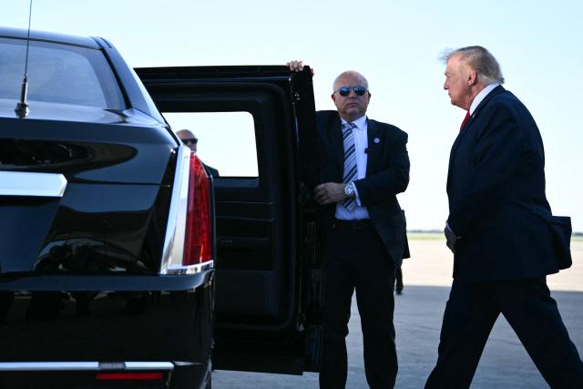 US President Donald Trump walks to his limousine upon arrival at Kelly Field in San Antonio, Texas, on October 7, 2026. Republican Senate candidate Ken Paxton is in a close race with Democratic candidate James Talarico for one of Texas' US Senate seats. (Photo by Mandel NGAN / AFP)