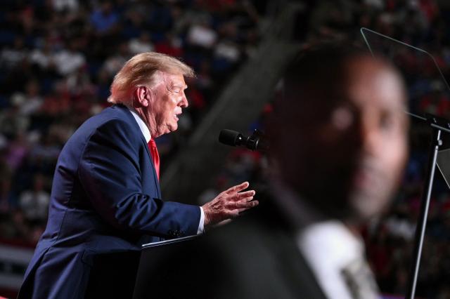 US President Donald Trump speaks at a campaign rally at the Freeman Coliseum in San Antonio, Texas, on October 7, 2026. Republican Senate candidate Ken Paxton is in a close race with Democratic candidate James Talarico for one of Texas' US Senate seats. (Photo by Mandel NGAN / AFP)