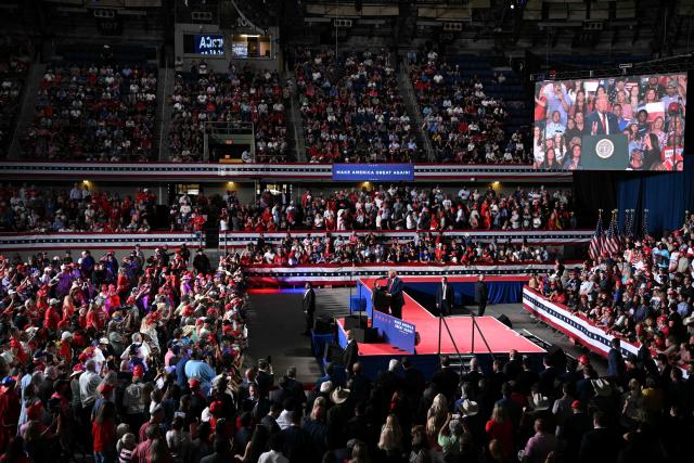 US President Donald Trump speaks at a campaign rally at the Freeman Coliseum in San Antonio, Texas, on October 7, 2026. Republican Senate candidate Ken Paxton is in a close race with Democratic candidate James Talarico for one of Texas' US Senate seats. (Photo by Mandel NGAN / AFP)