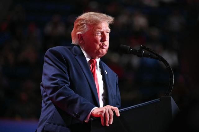 US President Donald Trump speaks at a campaign rally at the Freeman Coliseum in San Antonio, Texas, on October 7, 2026. Republican Senate candidate Ken Paxton is in a close race with Democratic candidate James Talarico for one of Texas' US Senate seats. (Photo by Mandel NGAN / AFP)