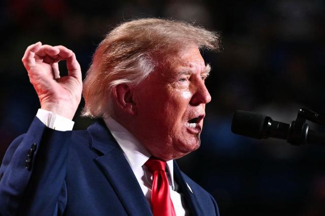 US President Donald Trump speaks at a campaign rally at the Freeman Coliseum in San Antonio, Texas, on October 7, 2026. Republican Senate candidate Ken Paxton is in a close race with Democratic candidate James Talarico for one of Texas' US Senate seats. (Photo by Mandel NGAN / AFP)
