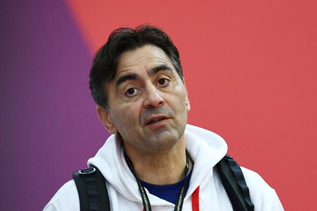 President of the French Judo Federation Stephane Nomis looks on during a warm-up session at the World Judo Championships in Baku on October 7, 2026. (Photo by Anne-Christine POUJOULAT / AFP)