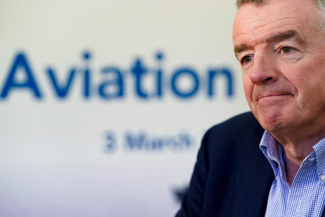 (FILES) Ryanair CEO Michael O'Leary gestures during an AFP interview at A4E aviation summit in Brussels on March 3, 2020. Ryanair chief executive Michael O'Leary said on October 8, 2026 that he did not expect any jet fuel shortages in Europe this winter, and not before summer 2027, even as the Iran war disrupts supply chains. "There is no question, I think, over availability of jet fuel in Europe this winter, or frankly into next summer either, unless there's some unforeseen event," O'Leary said at a press conference by the A4E association of European airlines. (Photo by Kenzo TRIBOUILLARD / AFP)