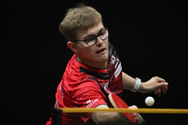 France’s Alexis Lebrun hits a return to South Korea’s Jang Woo-jin during their men’s singles match at the WTT China Smash table tennis tournament in Beijing on October 8, 2026. (Photo by ADEK BERRY / AFP)