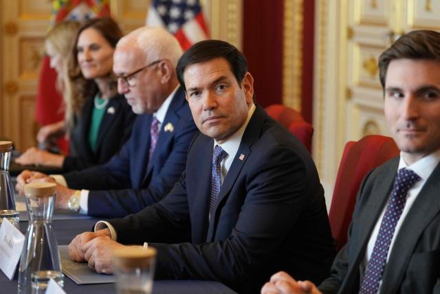 US Secretary of State Marco Rubio attends a meeting with Portugal's Foreign minister at the Necessidades Palace, the Portuguese Foreign Ministry, in Lisbon on October 8, 2026. The US Secretary of State if on the last leg of a three-country European tour. (Photo by Mark Schiefelbein / POOL / AFP)