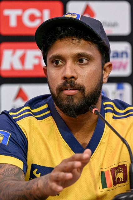 Sri Lanka's captain Kusal Mendis speaks during a press conference at the Rawalpindi Cricket Stadium in Rawalpindi on October 8, 2026 on the eve of the first T20 international cricket match between Pakistan and Sri Lanka. (Photo by Aamir QURESHI / AFP)