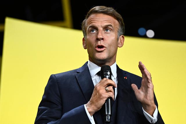 France's President Emmanuel Macron delivers a speech during the "Bpifrance Inno Generation (BIG) event" one of Europe’s largest gatherings dedicated to entrepreneurs, in Paris on October 8, 2026. (Photo by JULIEN DE ROSA / POOL / AFP)