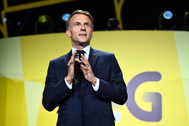 France's President Emmanuel Macron delivers a speech during the "Bpifrance Inno Generation (BIG) event" one of Europe’s largest gatherings dedicated to entrepreneurs, in Paris on October 8, 2026. (Photo by JULIEN DE ROSA / POOL / AFP)