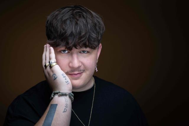 Belgian singer-songwriter and rapper TeddyBear poses during a photo session in Paris on October 7, 2026. (Photo by Joel Saget / AFP)