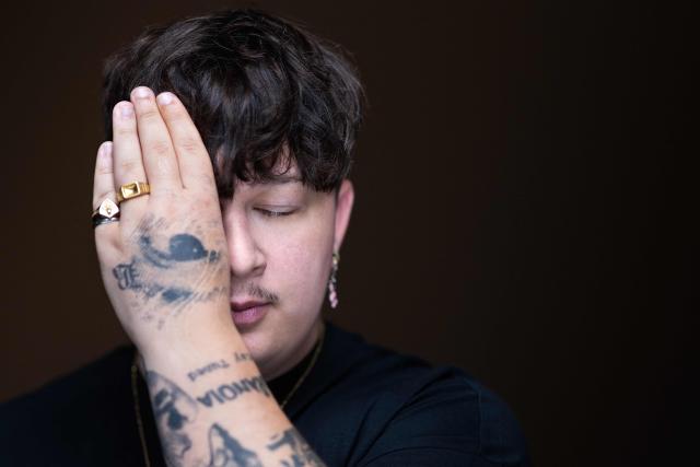 Belgian singer-songwriter and rapper TeddyBear poses during a photo session in Paris on October 7, 2026. (Photo by Joel Saget / AFP)