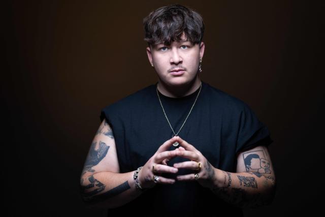 Belgian singer-songwriter and rapper TeddyBear poses during a photo session in Paris on October 7, 2026. (Photo by Joel Saget / AFP)