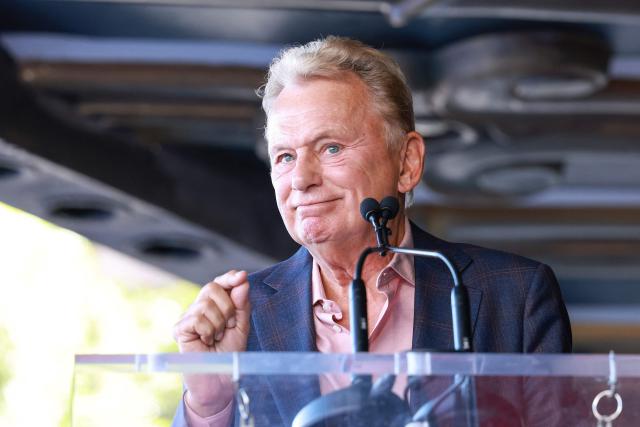 US game show host Pat Sajak speaks on stage during the Hollywood Walk Of Fame Star ceremony honoring Air Supply on October 8, 2026 in Hollywood, California. (Photo by VALERIE MACON / AFP)