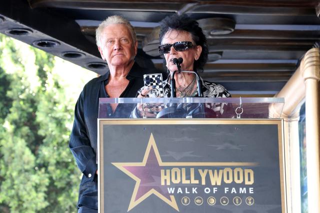 Honoree Australian musician Russell Hitchcock speaks on stage during the Hollywood Walk Of Fame Star ceremony honoring Air Supply on October 8, 2026 in Hollywood, California. (Photo by VALERIE MACON / AFP)