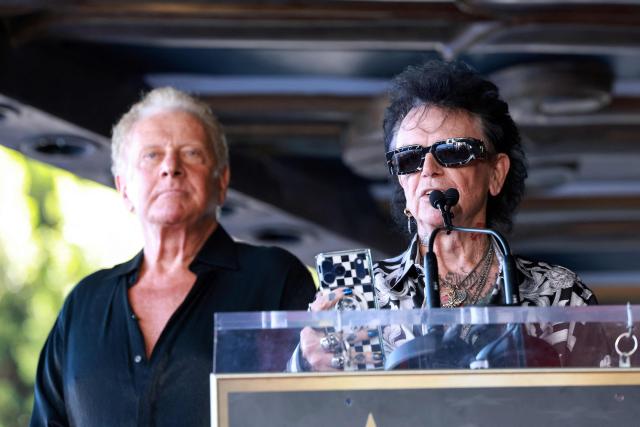 Honoree Australian musician Russell Hitchcock speaks on stage during the Hollywood Walk Of Fame Star ceremony honoring Air Supply on October 8, 2026 in Hollywood, California. (Photo by VALERIE MACON / AFP)