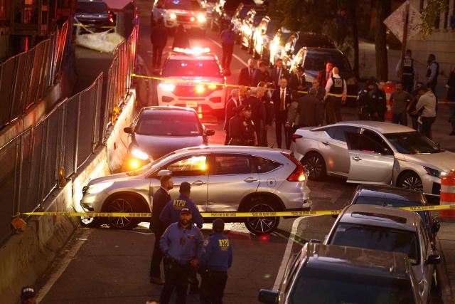 A car reportedly belonging to a man was shot by an Immigration and Customs Enforcement (ICE) officer during an operation in the Bronx borough of New York is seen on October 8, 2026, according to local media and police. (Photo by CHARLY TRIBALLEAU / AFP)