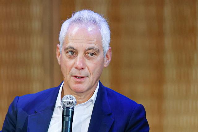 Former Chicago Mayor Rahm Emanuel speaks at the Obama Presidential Center in Chicago, Illinois, on October 8, 2026. (Photo by KAMIL KRZACZYNSKI / AFP)