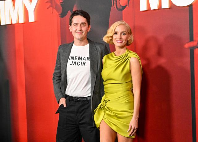British Filmmaker Rob Savage and US actress Jessica Chastain attend the fan screening of Universal Pictures' film "Other Mommy" at Universal Cinema AMC in Hollywood, California, on October 8, 2026. (Photo by Katie FLORES / AFP)