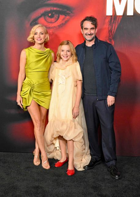 US actresses Jessica Chastain, Arabella Olivia Clarkand and US filmmaker Jay Duplass attend the fan screening of Universal Pictures' film "Other Mommy" at Universal Cinema AMC in Hollywood, California, on October 8, 2026. (Photo by Katie FLORES / AFP)